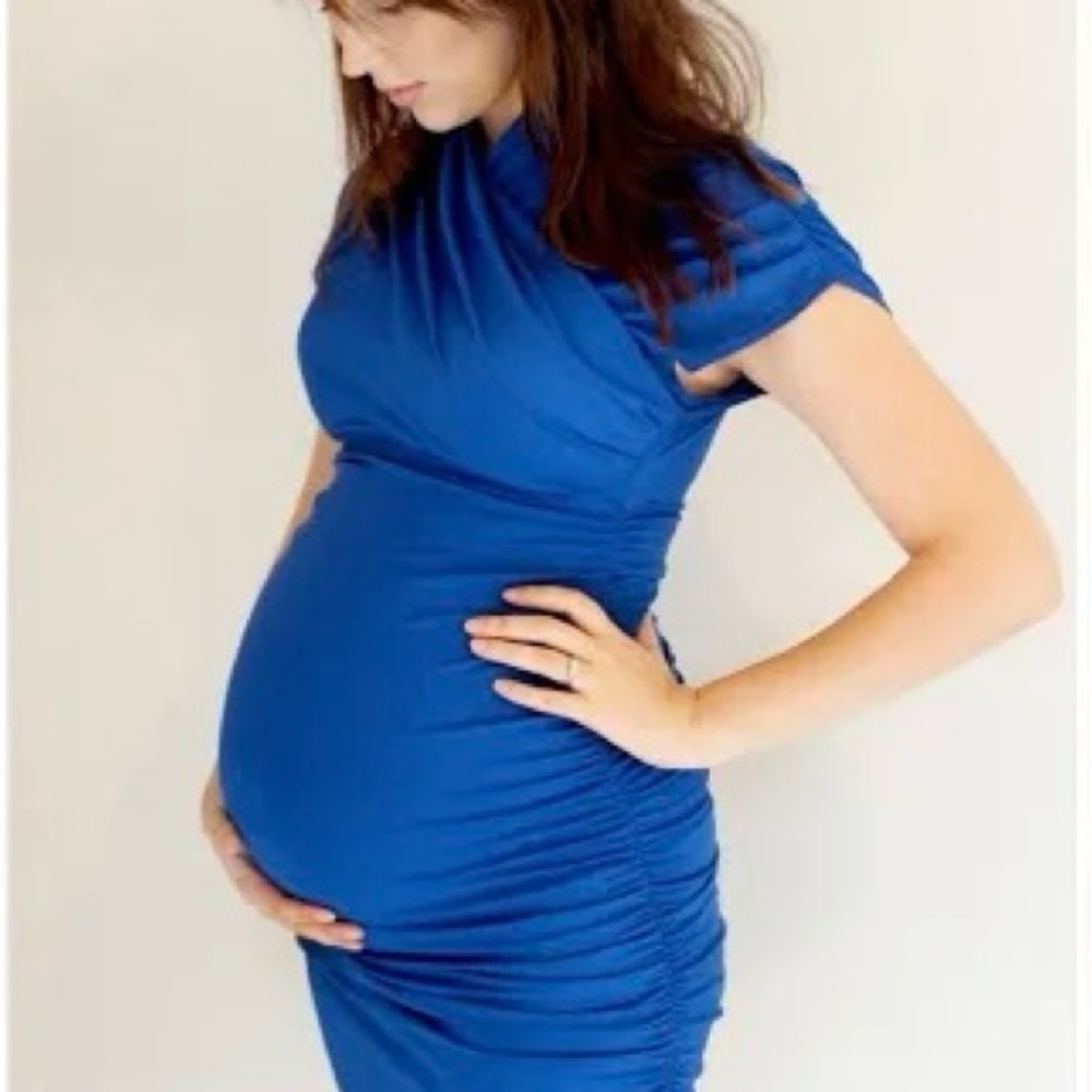 NWT Isabella Oliver Cobalt Blue  Maternity Urban Ruched Midi Dress | Size 4